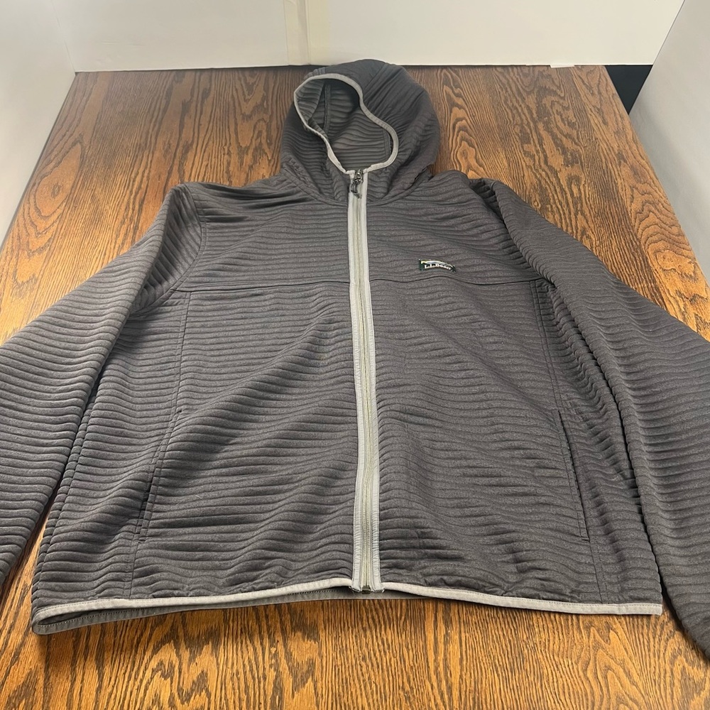 L.L.Bean Men’s XL Reg Full Zip Hooded Jacket Gray Polyester Lightweight